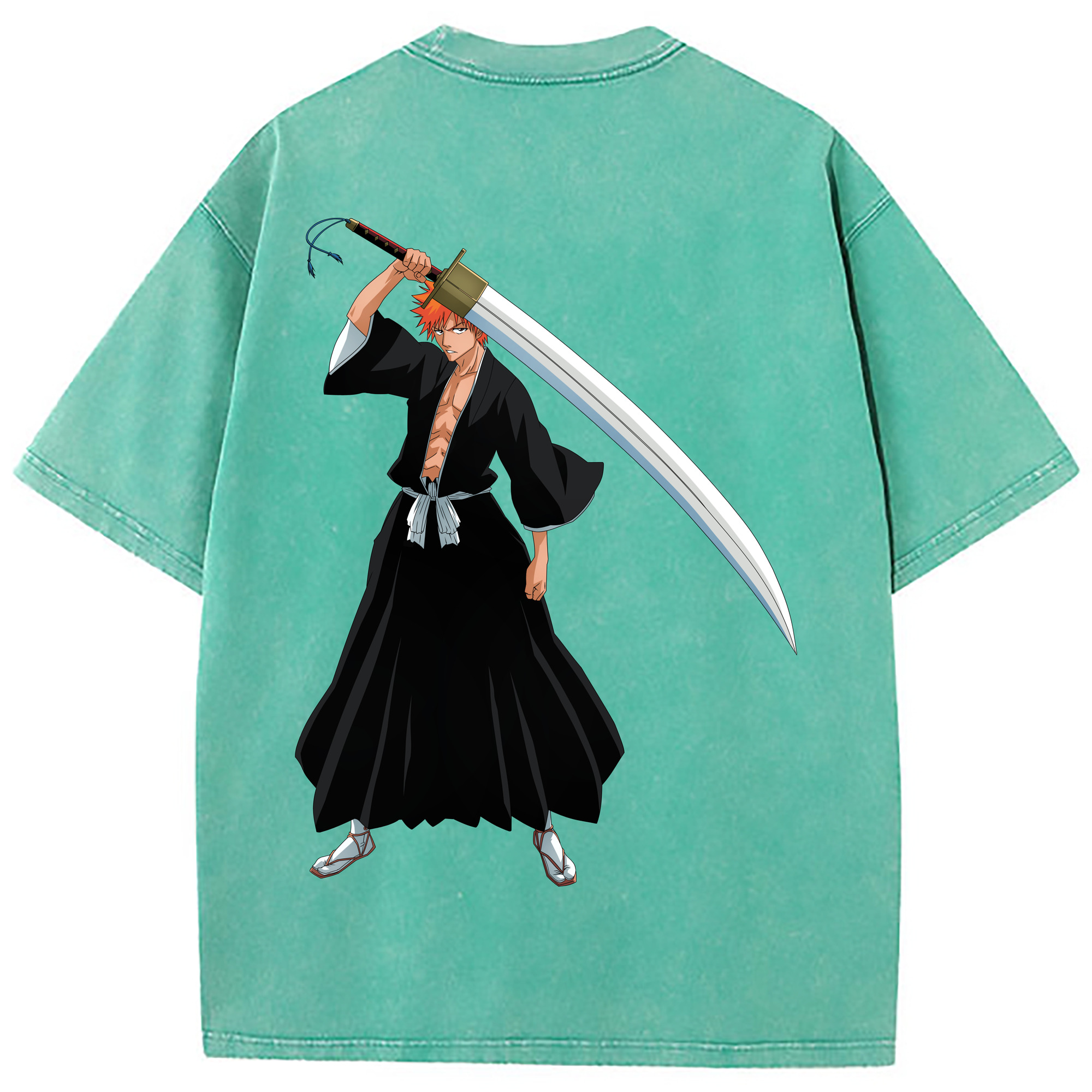 （画像用） ブリーチ 黒崎一護（くろさき いちご）BLEACH Kurosaki Ichigo 綿100% ヴィンテージ風 半袖Tシャツ（背面プリント）